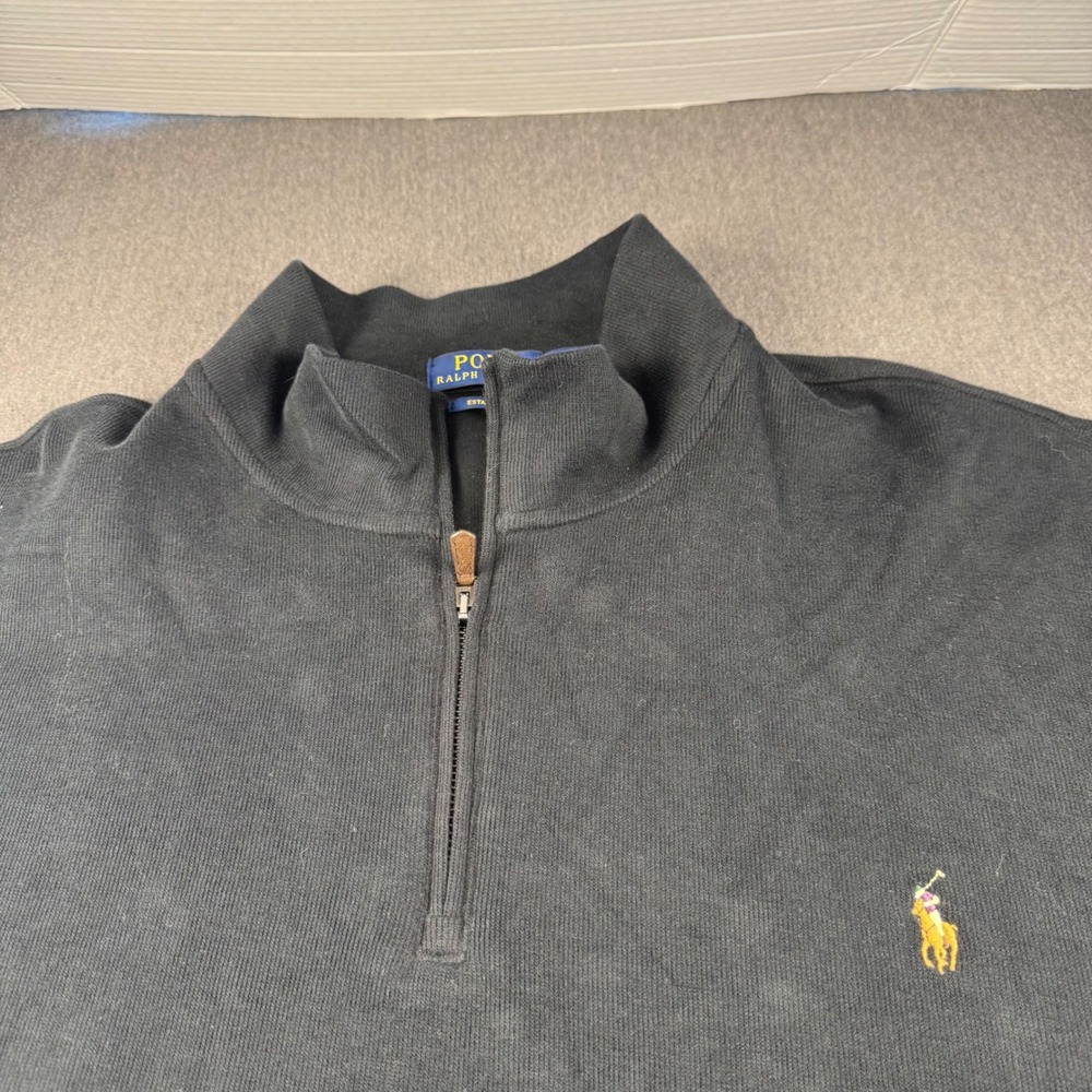 Polo Ralph Lauren Mens 4XLT Estate Rib Quarter Zip Pullover Black Cotton Sweater